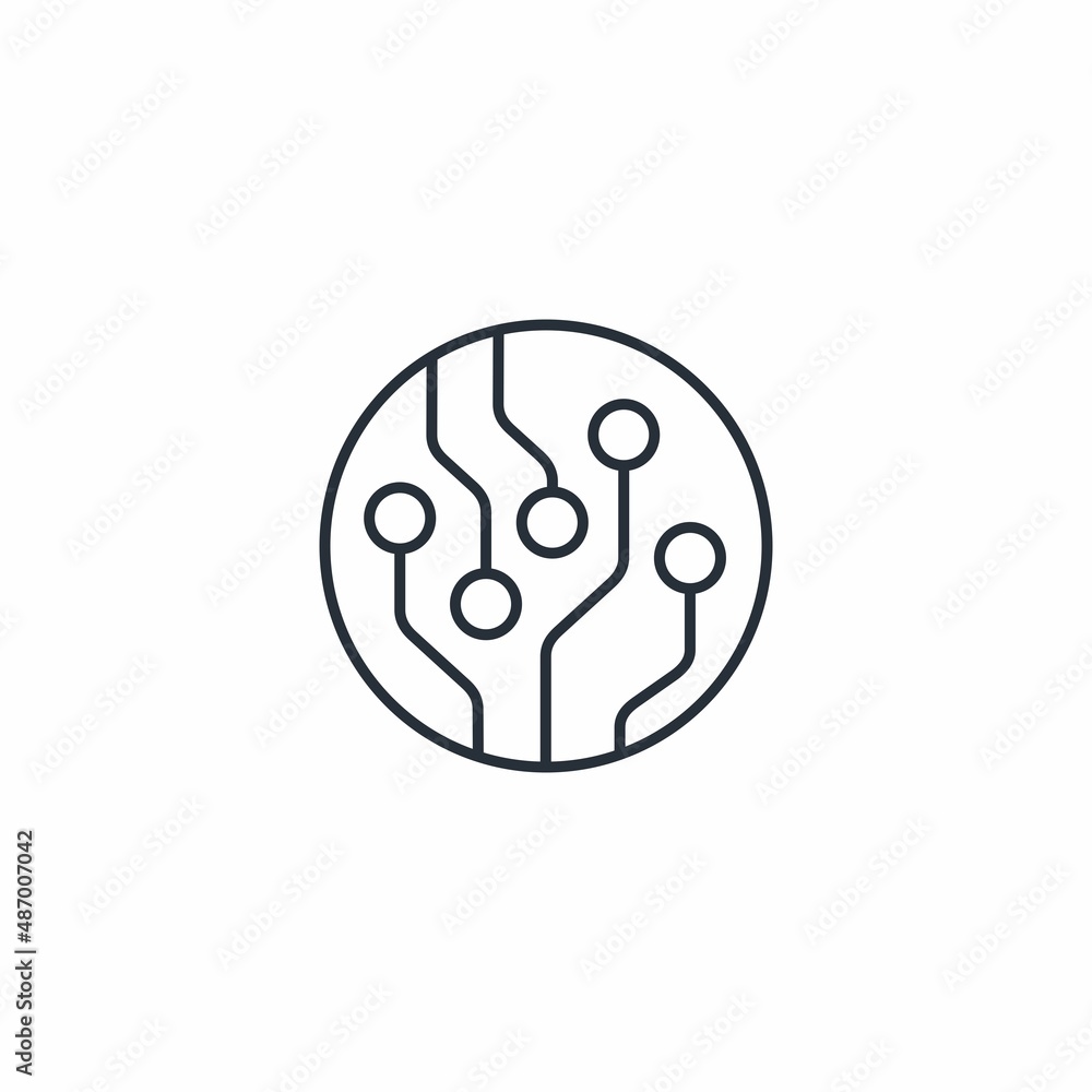 Round button of electronic process. Operating system. Vector linear icon isolated on white background Round button of electronic process. Operating system. Vector linear icon isolated on white background