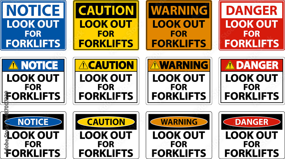 Look Out For Forklifts Sign On White Background Look Out For Forklifts Sign On White Background