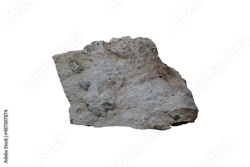 Sample of a Tuff igneous rock isolated on white background. Tuff is a type of rock made of volcanic ash ejected from a vent during a volcanic eruption.