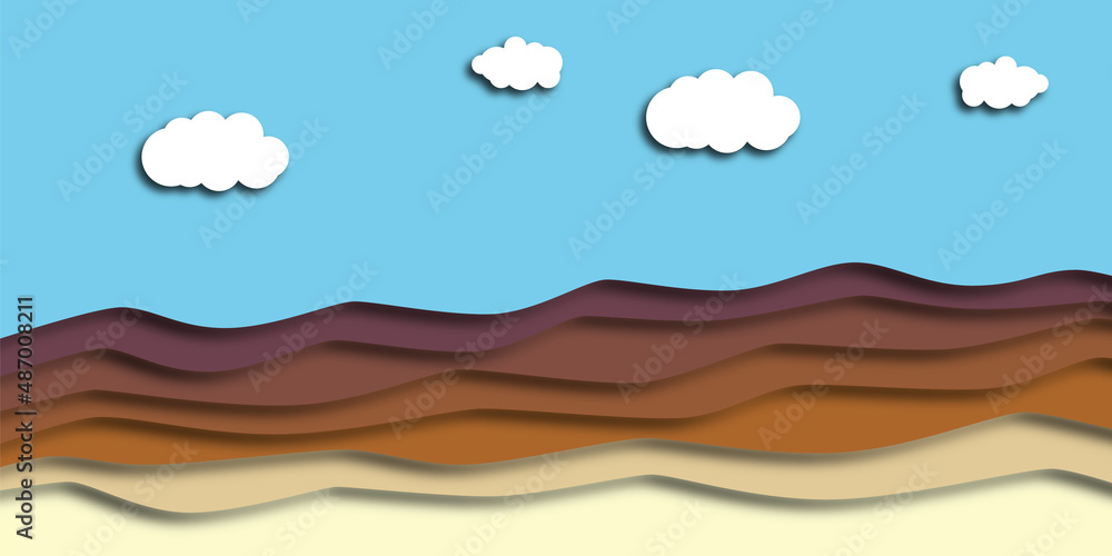 Fototapeta premium Beautiful papercut clouds background. Vector illustration. Paper cut style