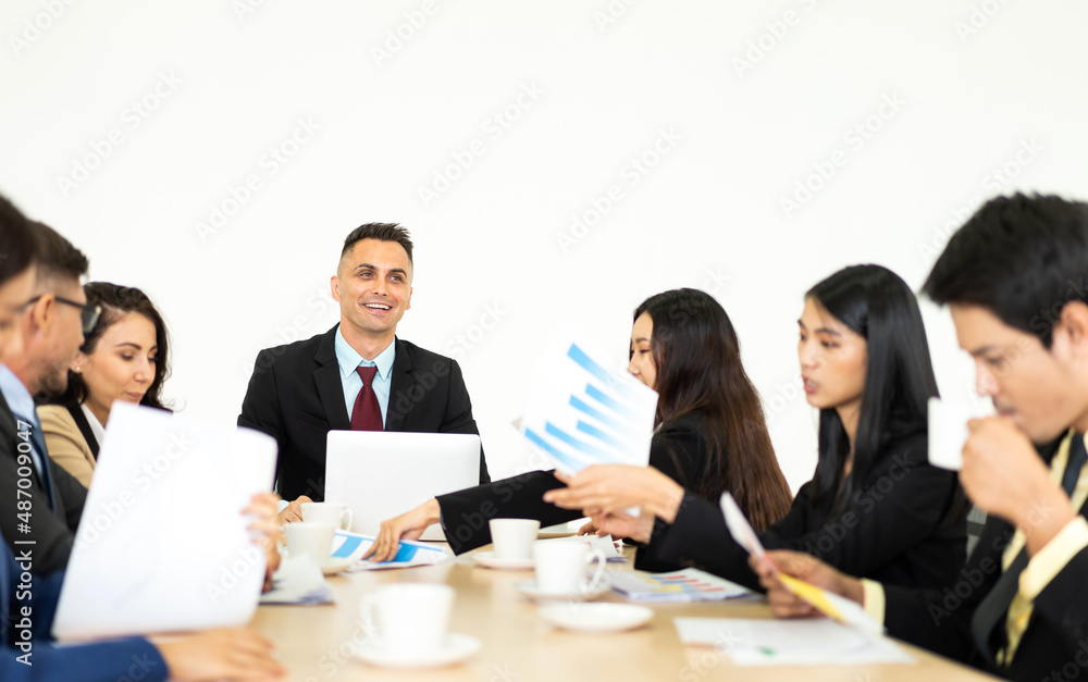 Group of professional business meeting and discussing strategy with new startup project.Creative business people planning and brainstorm with laptop computer in modern office.Teamwork concept Group of professional business meeting and discussing strategy with new startup project.Creative business people planning and brainstorm with laptop computer in modern office.Teamwork concept