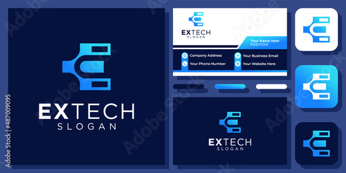 Letter E Technology Logo. E Connection Logo. Initial E Digital. Vector Logo Design with Business Card