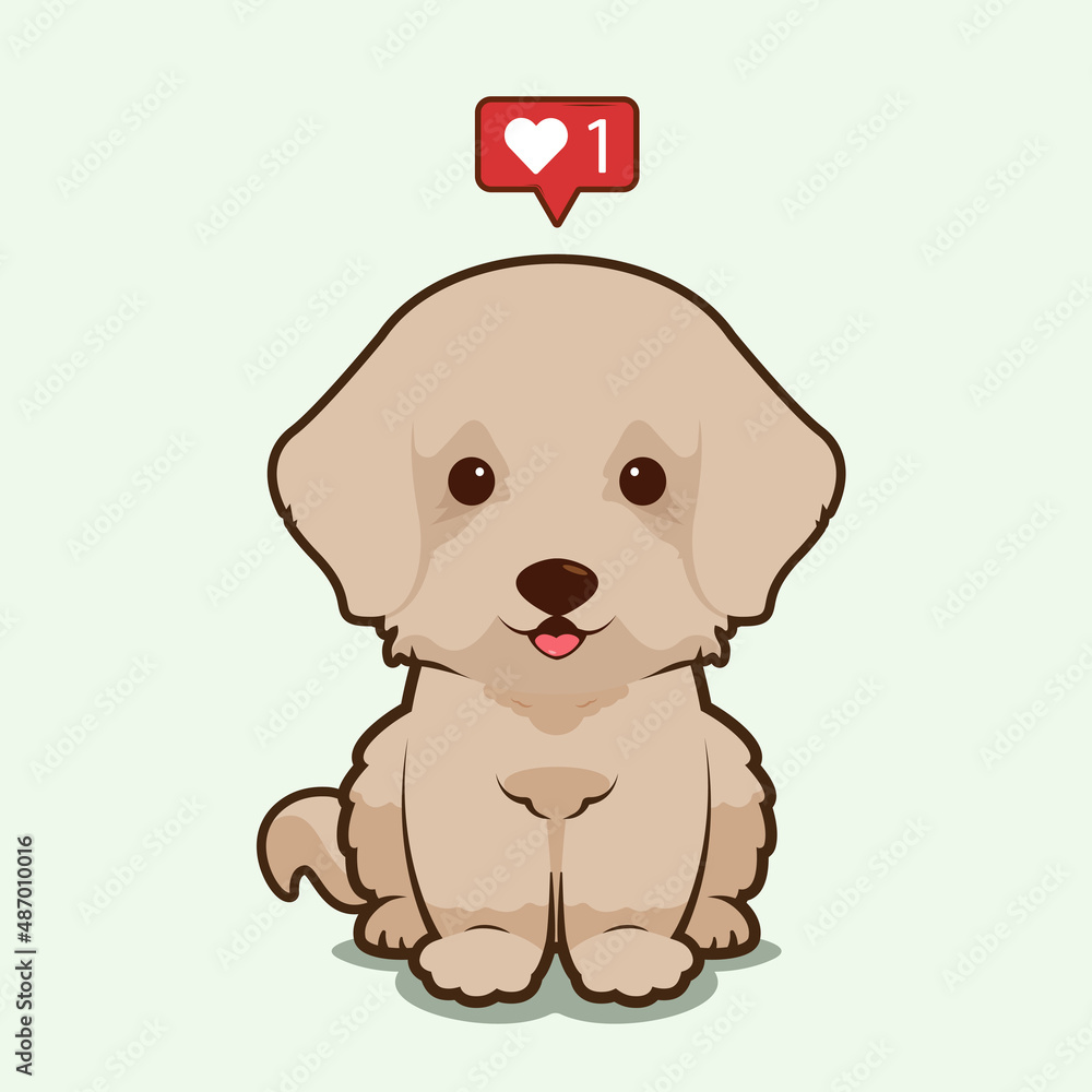 Obraz premium Cartoon illustration of cockapoo dog sitting with love icon. Vector illustration of cockapoo dog