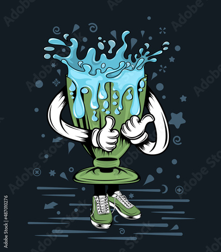 drinking glass cartoon, t-shirt design illustration
