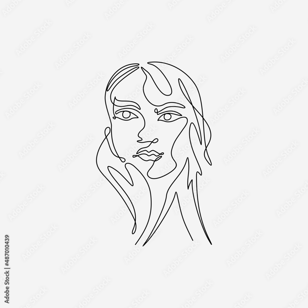 Surreal Faces Continuous Line Drawing of Beautiful and Minimalist Woman Hairstyles