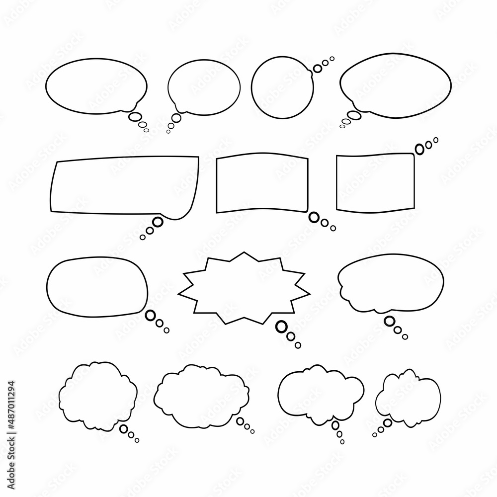 Fototapeta premium Chat speech bubbles. Artistic collection of hand drawn doodle style comic balloon, cloud and other shapes.