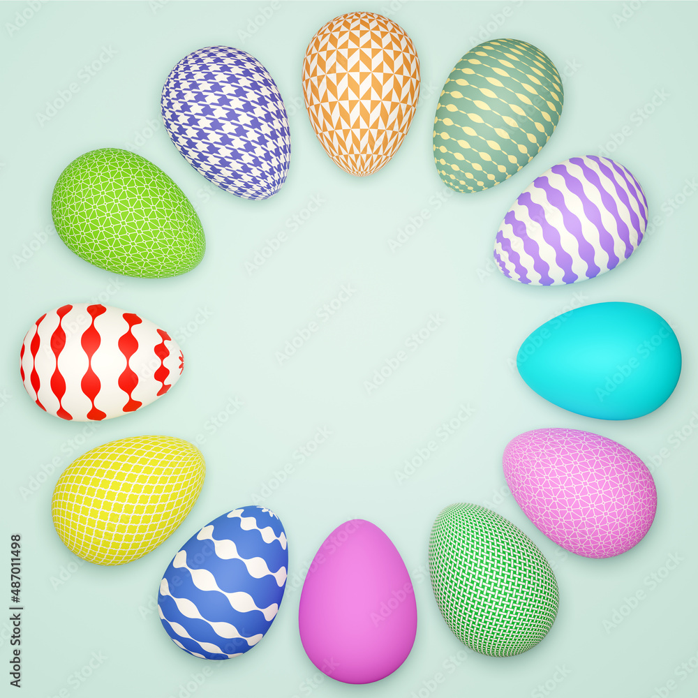 3D illustration, Flat lay Decorative Easter Eggs background 3D illustration, Flat lay Decorative Easter Eggs background