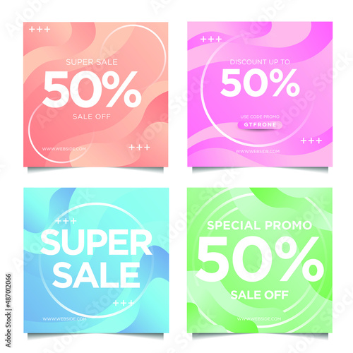 Social media post square banner template. soft gradient and colorful styles. Suitable for social media posts and web internet ads.