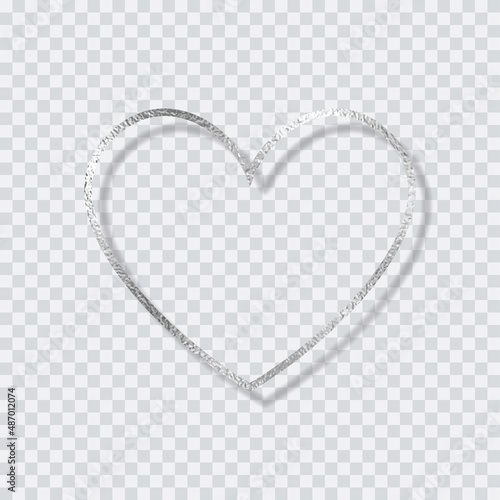 Silver foil smudge heart frame for text, photo, and other artworks. Shiny metal border isolated on transparent background vector