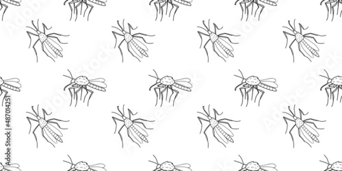 Vector seamless pattern of black outline mosquitos, moths, midges in doodle sketch style. Simple texture with insects, bloodsuckers, pests