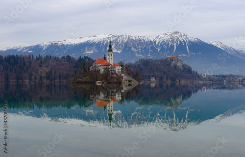 Church on Bled lake in Slovenia