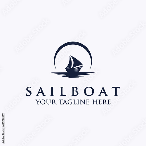 Simple modern sailboat illustration. ship line art logo design