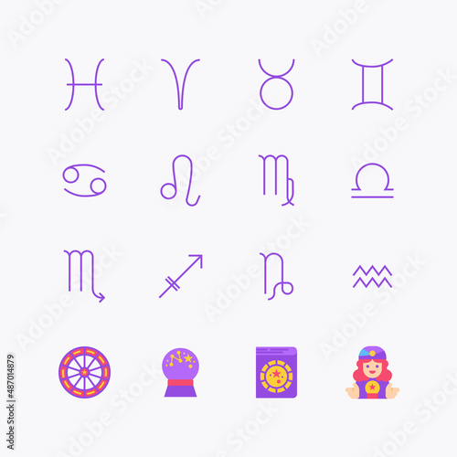 Bundle of astrology horoscope flat color collection. simple  design vector