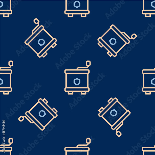 Line Honey extractor icon isolated seamless pattern on blue background. Mechanical device for honey extraction from honeycombs. Vector