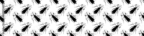 Vector seamless pattern of black beetles, mosquitos, moths, midges in flat style. Simple texture with insects, pests