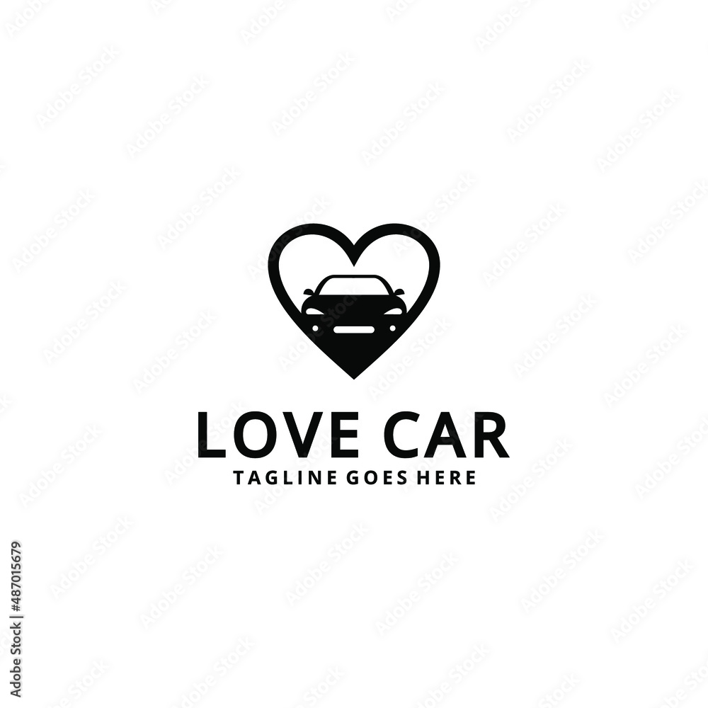 Creative simple modern car illustration with heart sign logo design template Creative simple modern car illustration with heart sign logo design template
