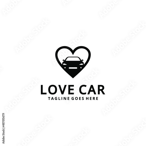 Creative simple modern car illustration with heart sign logo design template