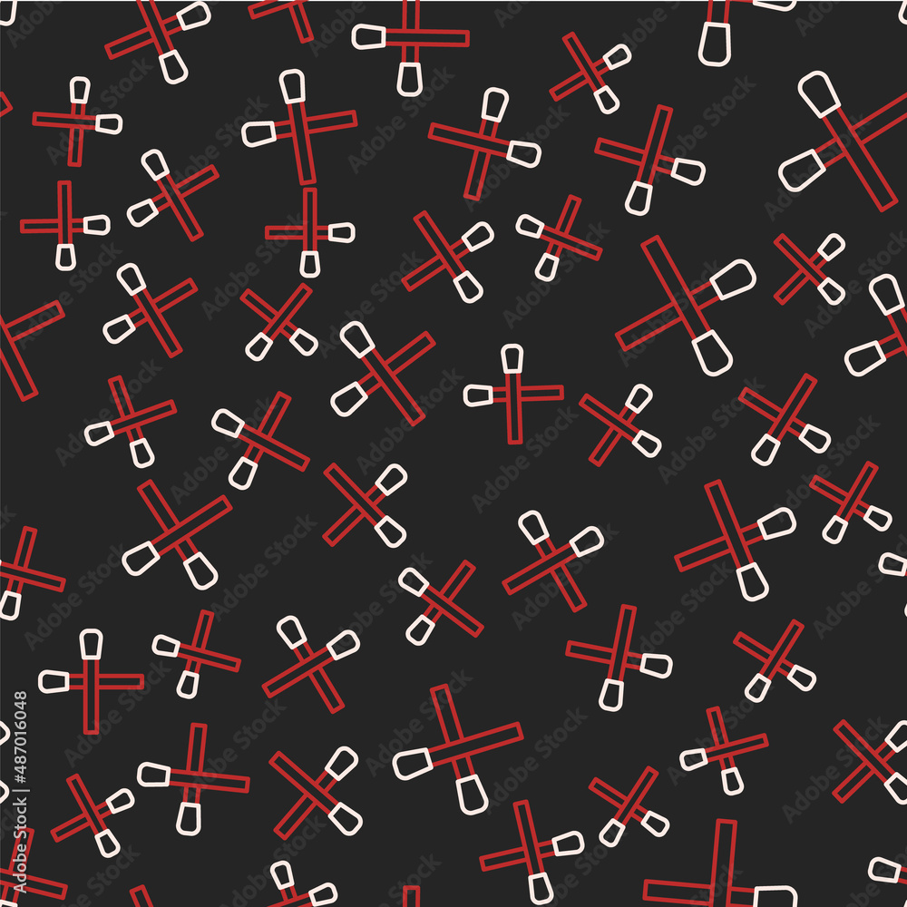Line Burning match with fire icon isolated seamless pattern on black background. Match with fire. Matches sign. Vector Line Burning match with fire icon isolated seamless pattern on black background. Match with fire. Matches sign. Vector