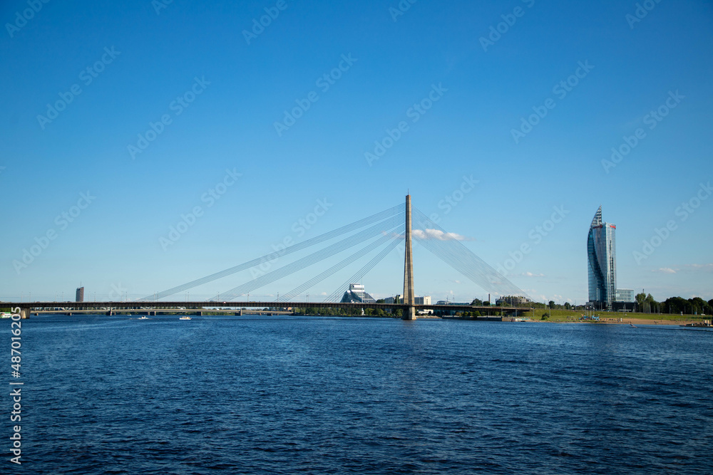 Cable-stayed bridge in Riga, Latvia.