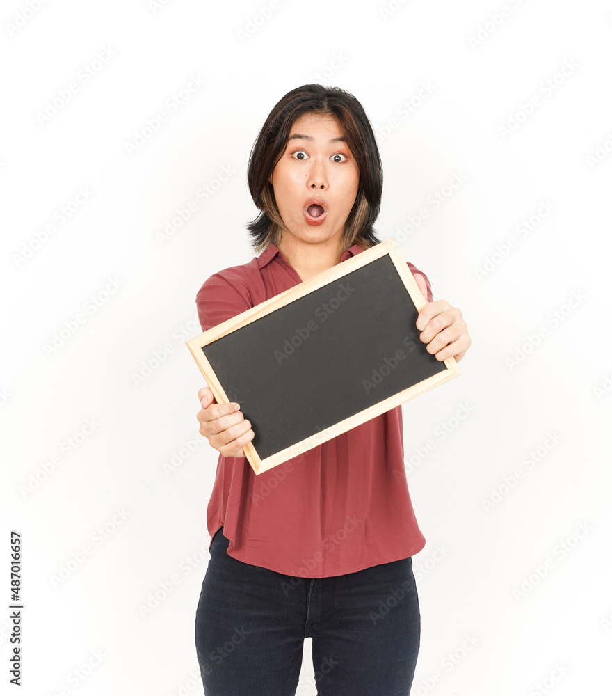 Showing, Presenting and holding Blank Blackboard Of Beautiful Asian Woman Isolated On White Background Showing, Presenting and holding Blank Blackboard Of Beautiful Asian Woman Isolated On White Background