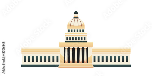 Havana national capitol building facade in flat style, vector illustration isolated on white background.