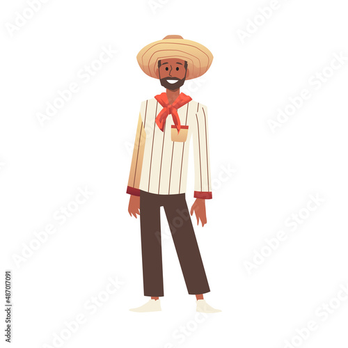 Cuban man with black beard in national costume, flat vector illustration isolated.