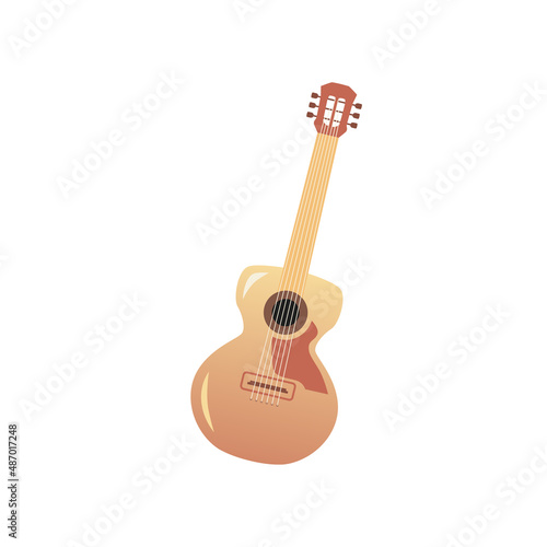 Classical wooden string guitar, flat cartoon vector illustration isolated.