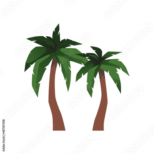 Tropical palm trees flat vector illustration isolated on white background.
