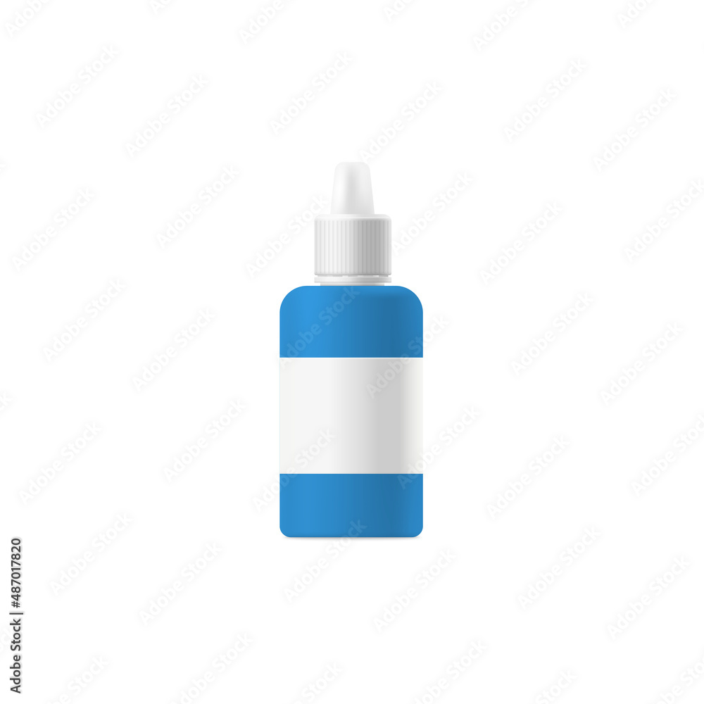 Eye or nasal drops bottle mockup with label, 3D vector illustration isolated. Eye or nasal drops bottle mockup with label, 3D vector illustration isolated.