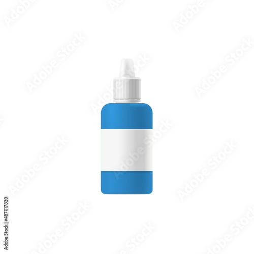 Eye or nasal drops bottle mockup with label, 3D vector illustration isolated.