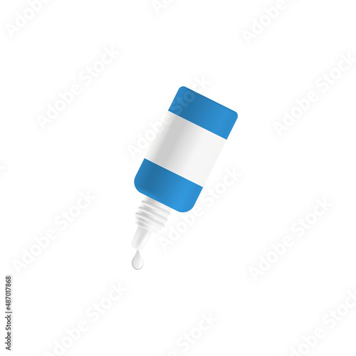 Eye drops plastic bottle mockup with liquid drop, realistic vector illustration isolated on white background.