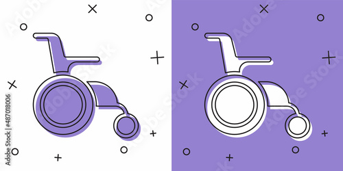 Set Wheelchair for disabled person icon isolated on white and purple background. Vector