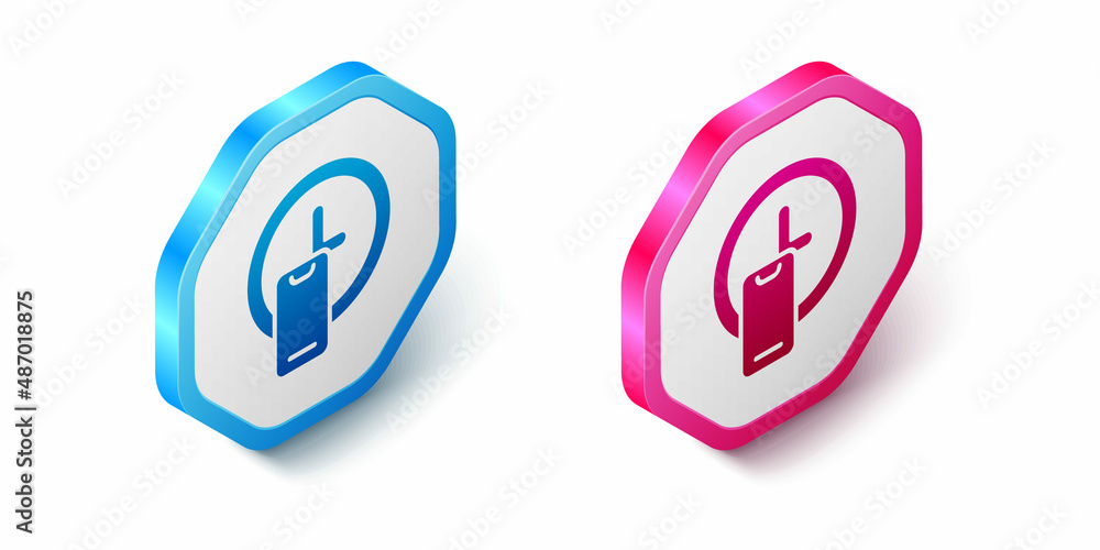 Isometric Round the clock delivery icon isolated on white background. Hexagon button. Vector Isometric Round the clock delivery icon isolated on white background. Hexagon button. Vector