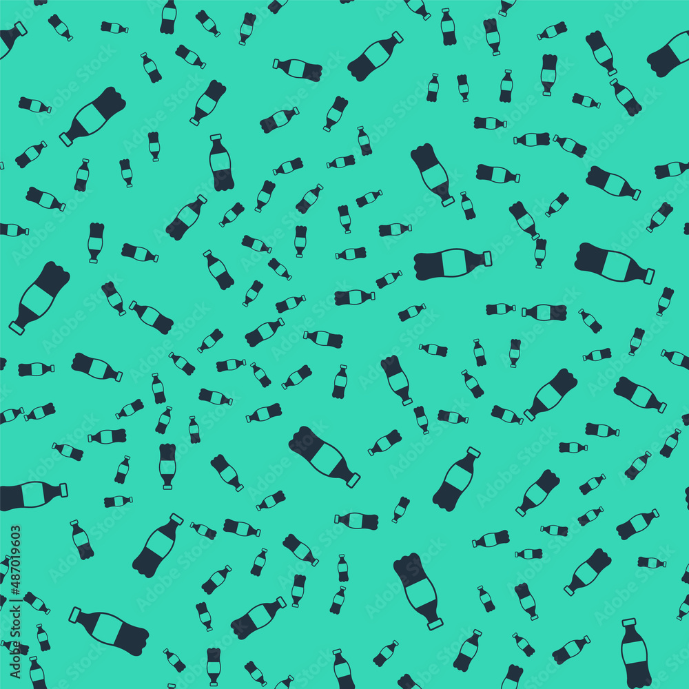 Black Bottle of water icon isolated seamless pattern on green background. Soda aqua drink sign. Vector Black Bottle of water icon isolated seamless pattern on green background. Soda aqua drink sign. Vector