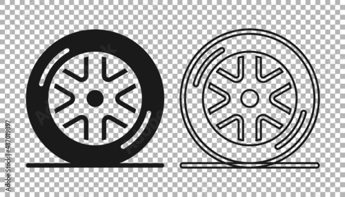 Black Car wheel icon isolated on transparent background. Vector