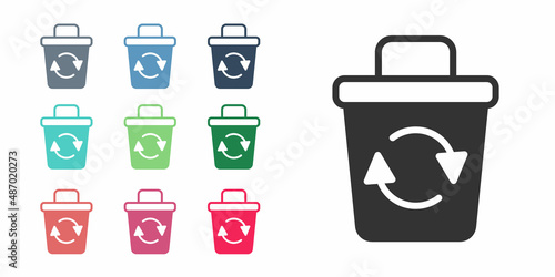 Black Recycle bin with recycle symbol icon isolated on white background. Trash can icon. Garbage bin sign. Recycle basket sign. Set icons colorful. Vector