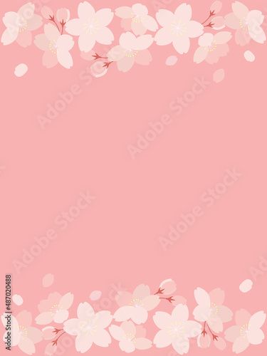 桜の花と花びらのイラストの背景素材　縦長 © meg_saiki