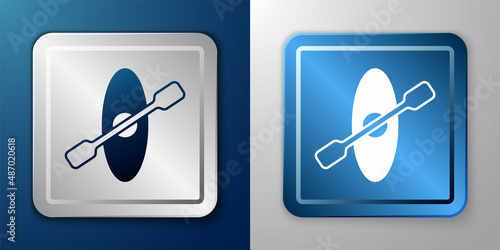Wallpaper Mural White Kayak and paddle icon isolated on blue and grey background. Kayak and canoe for fishing and tourism. Outdoor activities. Silver and blue square button. Vector Torontodigital.ca