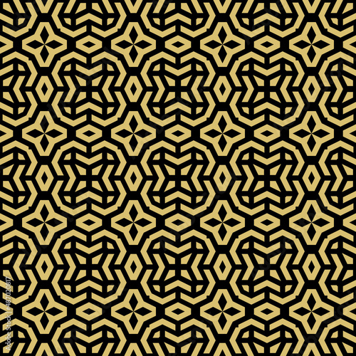 Seamless geometric background for your designs. Modern vector black and golden ornament. Geometric abstract pattern