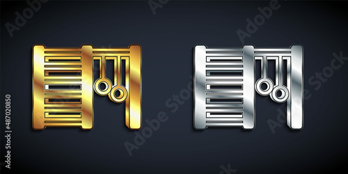 Gold and silver Wooden Swedish wall icon isolated on black background. Swedish stairs. Long shadow style. Vector