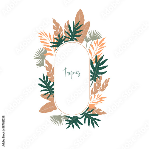 Tropical frame. Ready vector illustration in pastel colors with jungle leaves.