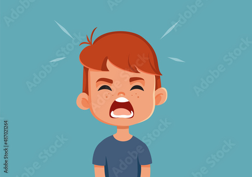 Angry Toddler Boy Screaming and Acting Out Vector Cartoon photo