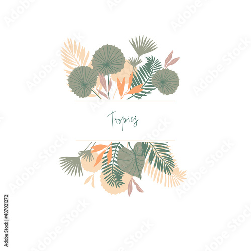 Tropical frame. Ready vector illustration in pastel colors with jungle leaves.