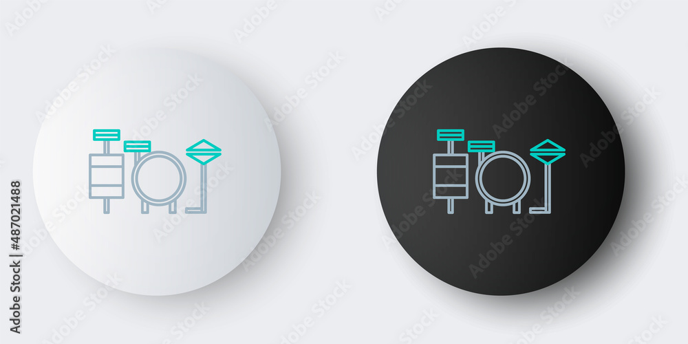 Line Drums icon isolated on grey background. Music sign. Musical instrument symbol. Colorful outline concept. Vector Line Drums icon isolated on grey background. Music sign. Musical instrument symbol. Colorful outline concept. Vector