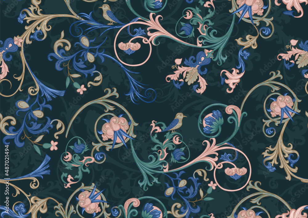 custom made wallpaper toronto digitalFloral vintage seamless pattern. Medieval illuminati manuscript inspiration. Design for wrapping paper, wallpaper, fabrics and fashion clothes. Vector illustration.