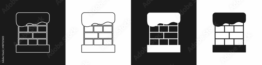 Set Christmas chimney icon isolated on black and white background. Merry Christmas and Happy New Year. Vector Set Christmas chimney icon isolated on black and white background. Merry Christmas and Happy New Year. Vector