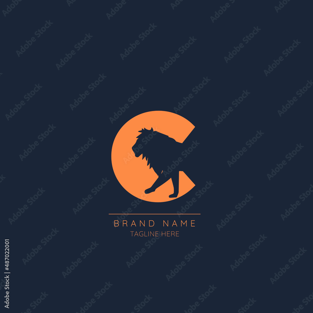 Minimal initial letter C with LION incorporated. Negative Space abstract Style Modern Vector Editable