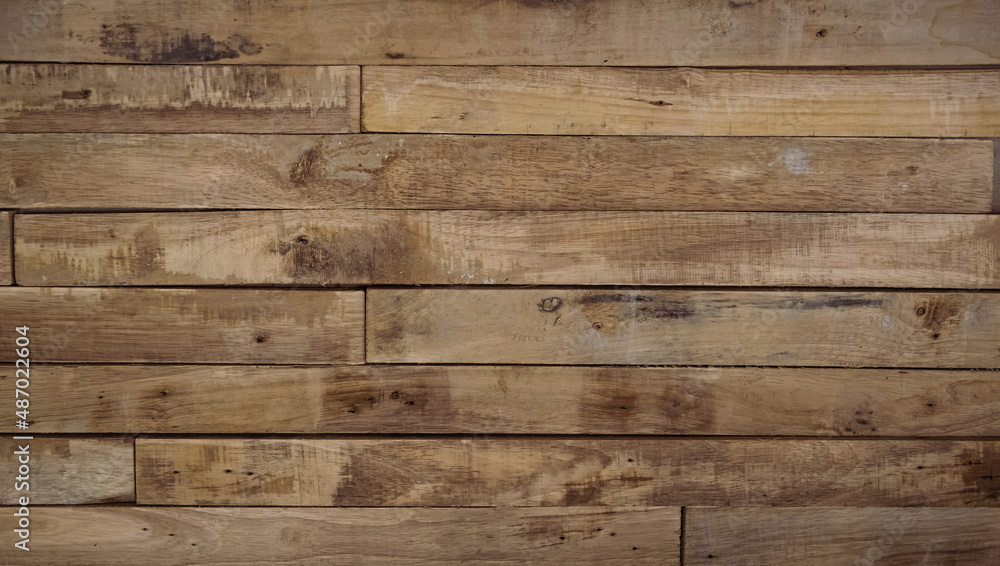 Naklejka premium Brown Wood texture background. Wooden planks old of table top view and board nature pattern.