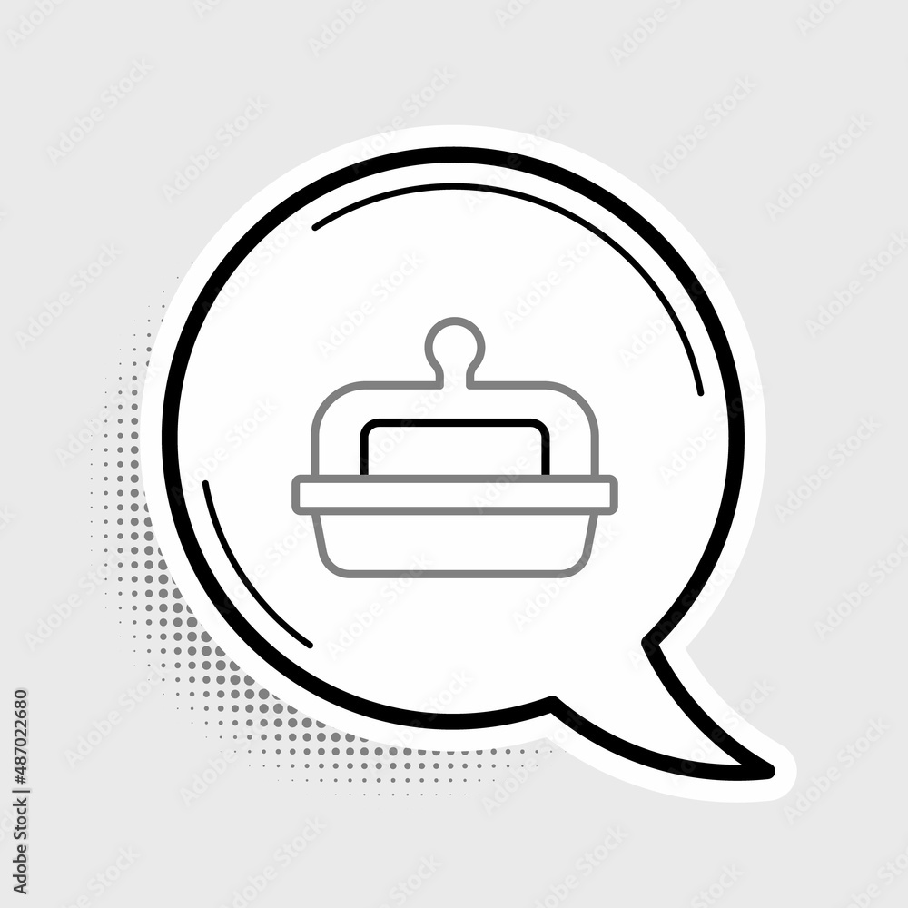 Line Butter in a butter dish icon isolated on grey background. Butter brick on plate. Milk based product. Natural dairy product. Colorful outline concept. Vector