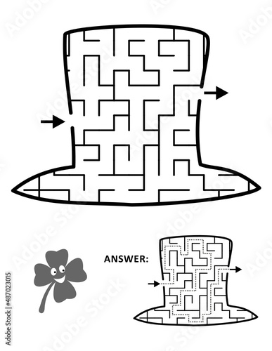 St Patrick's Day maze or labyrinth, shaped as leprechaun's hat. Answer included.
